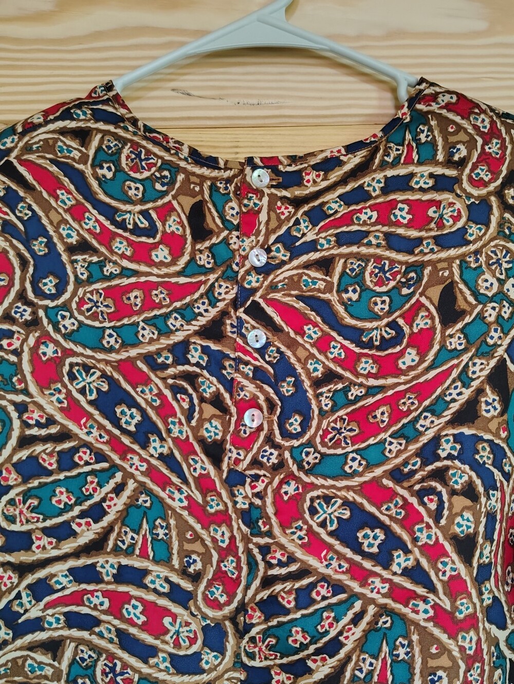 Anne Carson 100% Pure Silk Top S Paisley Long Sleeve Button Cuff Quiet Luxury - Picture 5 of 8